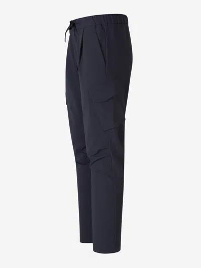 Herno Deep Blue Polyester Pants With Patch Pockets In Waist With Elastic And Rope