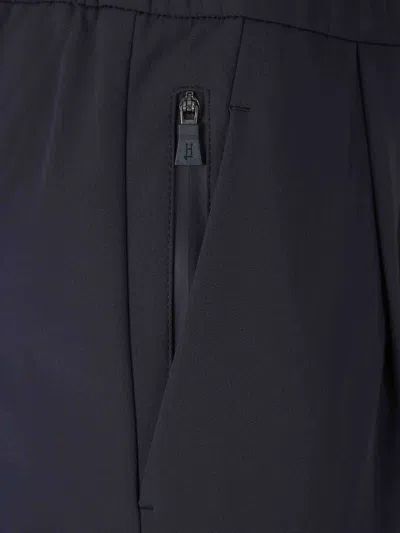 Herno Deep Blue Polyester Pants With Patch Pockets In Waist With Elastic And Rope