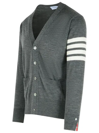 Thom Browne 4-bar Wool Fine Knit Cardigan In Grey