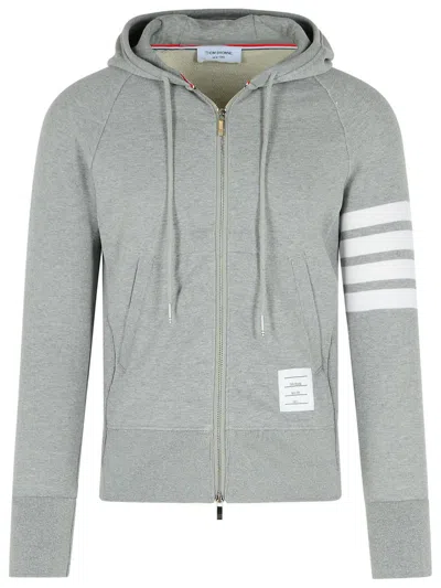 Thom Browne Mens Light Grey Striped Brand-patch Cotton-jersey Hoody In Grey