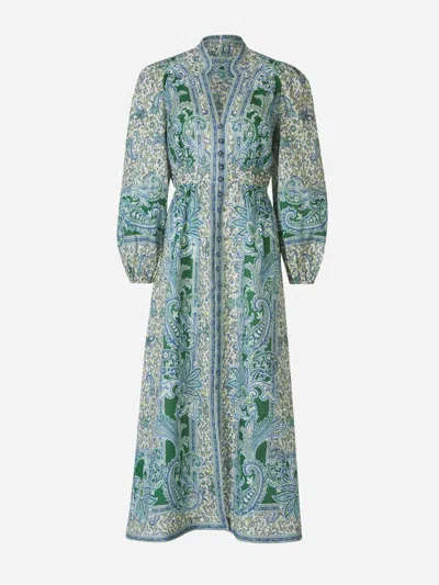 Shop Zimmermann Ottie Plunge Midi Dress In Special Paisley Motif