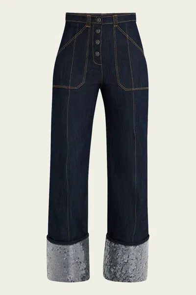 Cinq À Sept Sequin Cuffed Benji Pant In Indigo Clear