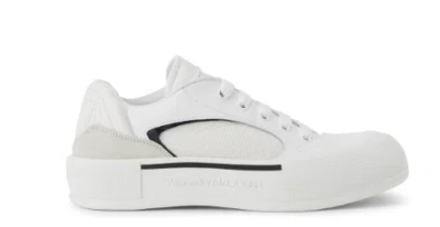 Shop Alexander Mcqueen White/black Panelled Leather Sneakers
