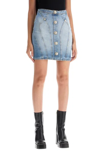 Balmain Buttoned Mini Denim Skirt