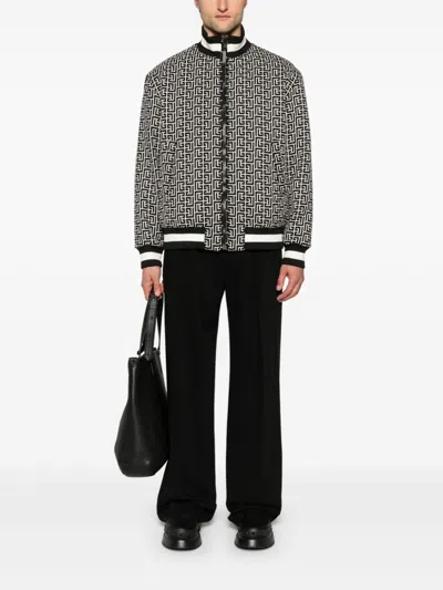 Balmain Black Monogram Reversible Bomber Jacket