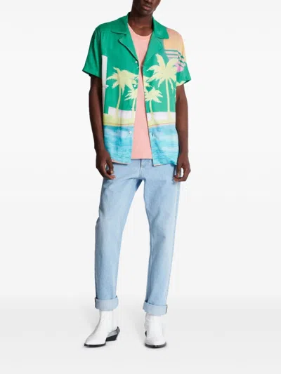 Balmain Short-sleeved Twill Pyjama Shirt With Palm Tree Print