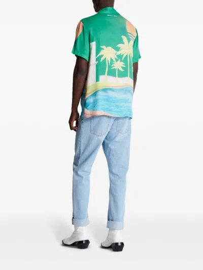 Balmain Short-sleeved Twill Pyjama Shirt With Palm Tree Print