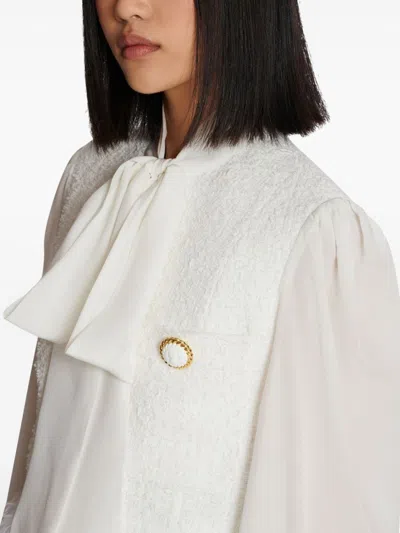 Shop Balmain White Lavalliere Jacket With Bow Pocket