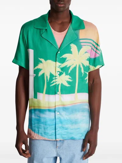 Balmain Short-sleeved Twill Pyjama Shirt With Palm Tree Print