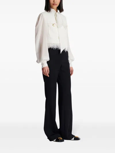 Balmain Pussy-bow Feather-trimmed Silk And Metallic Cotton-blend Tweed Jacket