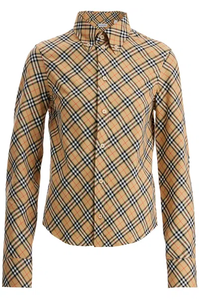 Burberry Beige Oversize Shirt With All-over Check Motiv In Cotton Woman In Neutral