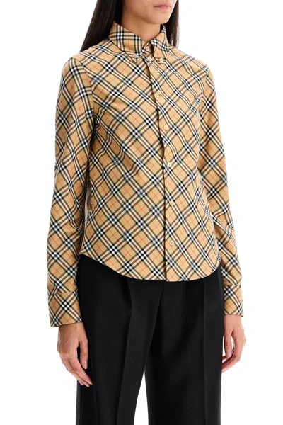 Burberry Beige Oversize Shirt With All-over Check Motiv In Cotton Woman In Neutral
