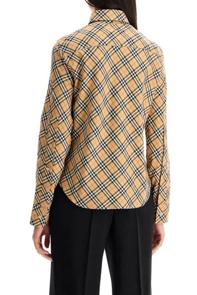 Burberry Beige Oversize Shirt With All-over Check Motiv In Cotton Woman In Neutral