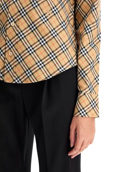 Burberry Beige Oversize Shirt With All-over Check Motiv In Cotton Woman In Neutral