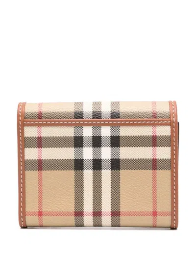 Burberry Check Tri-fold Wallet Vintage Pattern Stitching Trim