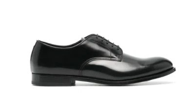 Doucal's Classic Black Derby Shoes Polished Finish In Calf Leather Man