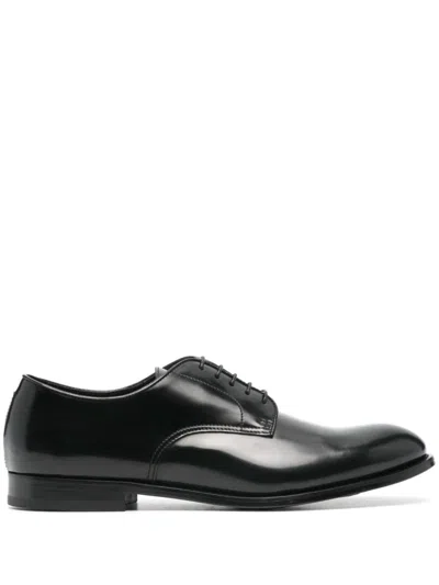 Doucal's Classic Black Derby Shoes Polished Finish In Calf Leather Man