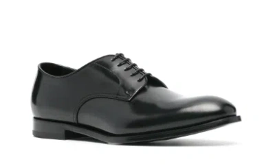 Doucal's Classic Black Derby Shoes Polished Finish In Calf Leather Man