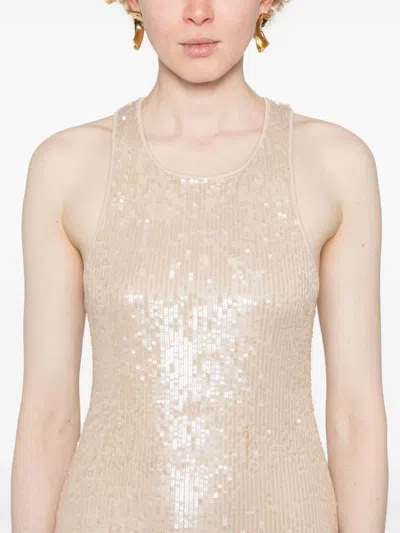 Elisabetta Franchi Women's Beige Sequin Straps Dress