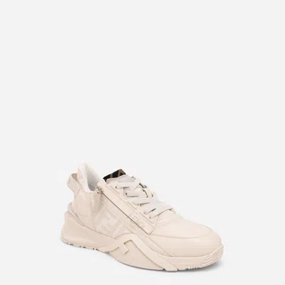 Fendi Ivory Leather And Fabric Flow Sneakers