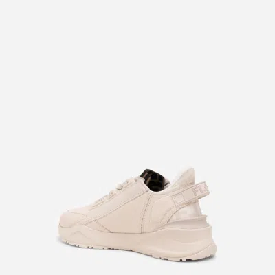 Fendi Ivory Leather And Fabric Flow Sneakers