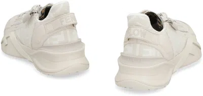 Fendi Ivory Leather And Fabric Flow Sneakers