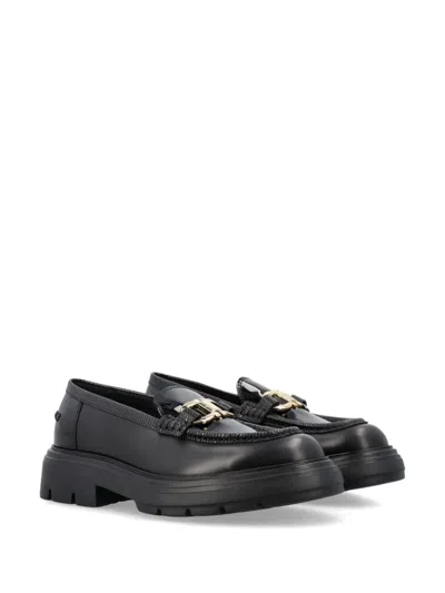 Ferragamo Brooke Loafers With Chunky Sole And Gold-tone Hardware In Black
