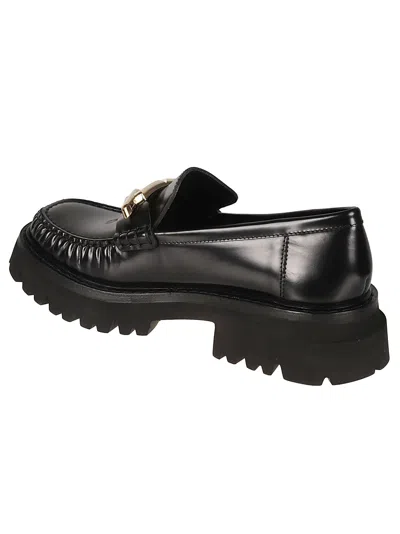 Ferragamo Gancini Hook-buckle Leather Loafers For Women In Black