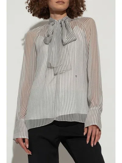 Givenchy Polka Dots Blouse In Silk Chiffon With Lavallière In Gray