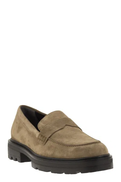 Hogan Men's H673 Suede Moccasin With Carrarmato Bottom Loafer