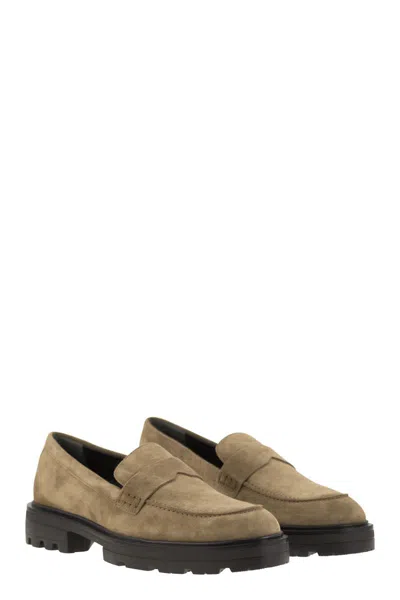Hogan Men's H673 Suede Moccasin With Carrarmato Bottom Loafer