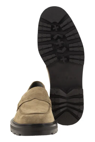 Hogan Men's H673 Suede Moccasin With Carrarmato Bottom Loafer