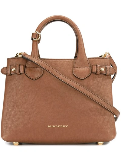 Burberry The Medium Banner In Leather And House Check In Brown