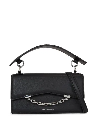 Karl Lagerfeld Seven Grainy Black Bag With Silver Logo