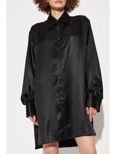 Maison Margiela Black Oversized Shirt With Oversized Collar In Silk Woman