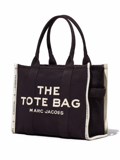 Shop Marc Jacobs Tote The Large Black Vivid White Logo