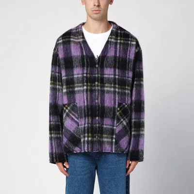 Palm Angels Over Shirt In Violet Check Wool
