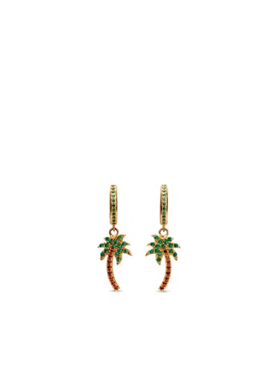 Palm Angels Hoop Earrings With Rhinestones And Palm Shaped Pendant