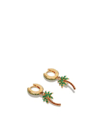 Palm Angels Hoop Earrings With Rhinestones And Palm Shaped Pendant