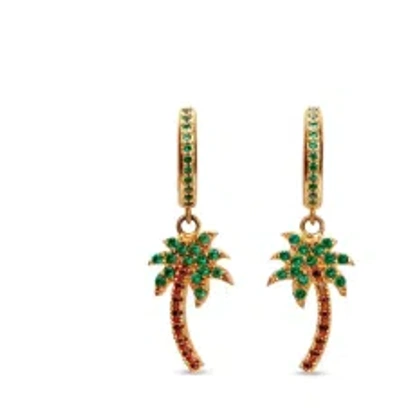 Palm Angels Hoop Earrings With Rhinestones And Palm Shaped Pendant