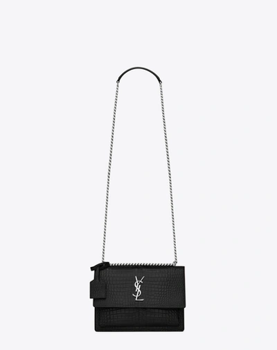 Saint Laurent Monogram Ysl Sunset Small Chain Pebbled Leather Shoulder Bag