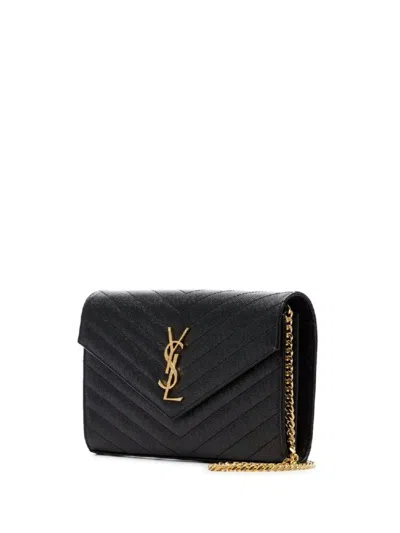 Saint Laurent Monogram Embossed Leather Chain Wallet