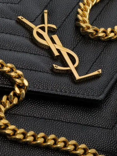 Saint Laurent Monogram Embossed Leather Chain Wallet