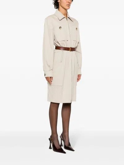 Saint Laurent Short Cargo Pocket Zip Front Shirtdress In Brown