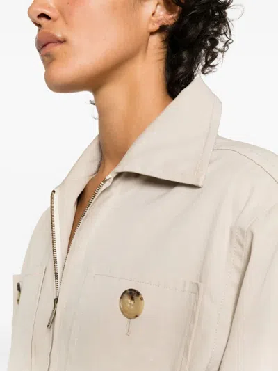 Saint Laurent Short Cargo Pocket Zip Front Shirtdress In Brown