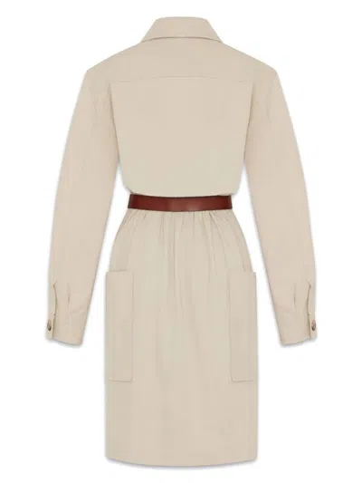 Saint Laurent Short Cargo Pocket Zip Front Shirtdress In Brown
