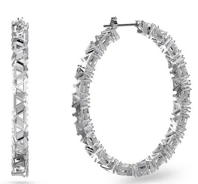 Swarovski Millenia Triangle Cut Hoop Earrings In Rhodium Plated