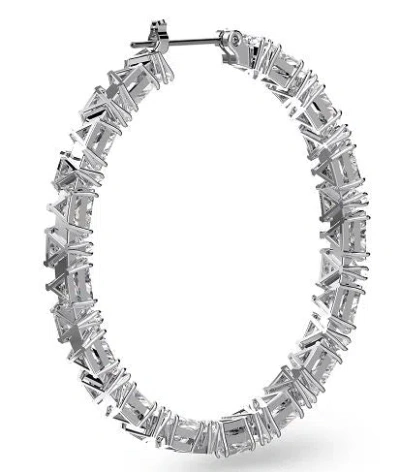 Swarovski Millenia Triangle Cut Hoop Earrings In Rhodium Plated