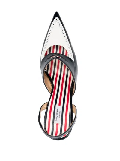 Thom Browne Women's Curved-heel Leather Pumps, Perforated Detailing
