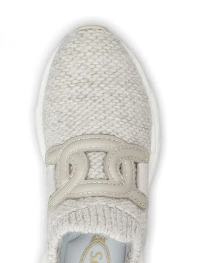 Tod's Knitted Sock Sneakers With Front Logo In Gray